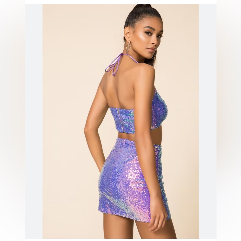 Akira sz S purple sequin iridescent lilac opal side slit zipper back min… - Picture 4 of 11